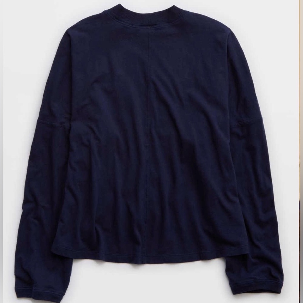Aerie Women’s Navy Blue Cozy Long Sleeve Mockneck T-Shirt with Bow Print, Medium - Picture 6 of 12